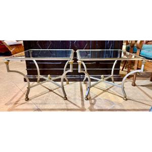 Paire de tables basses italiennes en fer et bronze, circa 1950