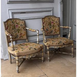 Pair Of Straw-seated Chairs From The 18th Century, Provence