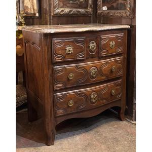 Small Louis XV Walnut Commode With Marble Top, 18th Century