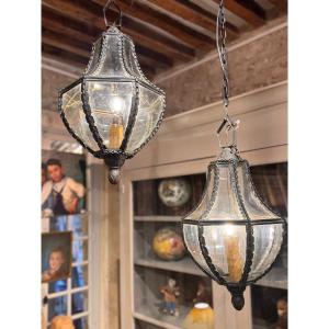 Pair Of Copper And Domed Glass Lanterns – 19th Century Work