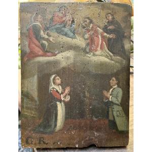 Ex-voto italien du XVIIIe siècle – “G.R.” (Grazia Ricevuta) – Vierge à l’Enfant entourée de sai