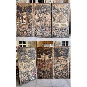 Six-leaf Screen In Double-sided Dominoté Paper, 18th Century