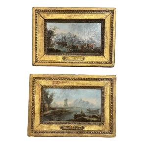 Pair Of Small Oils Attributed To Jean Baptiste Pillement