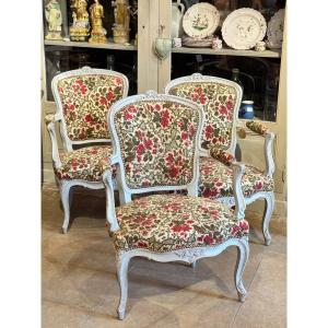 Suite Of Three Louis XV Cabriolet Armchairs