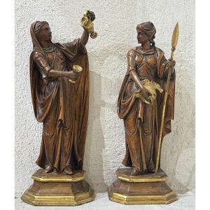 Paire de statuettes allégoriques néoclassiques en bois sculpté et doré – Italie, fin XVIIIe siè