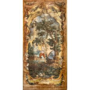 Grand panneau décoratif provençal du XVIIIᵉ siècle – Scène galante à la balançoire