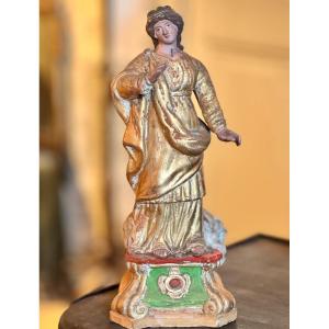 Small Santibelli From Marseille By Mercier, Depicting A Holy Woman – Restoration Period,