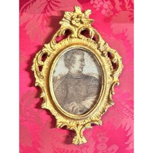 Portrait Of A 16th-century Italian Condottiere In An Antique Gilded Rococo Frame