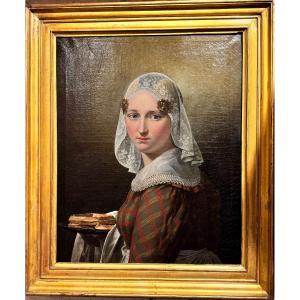 Portrait Of A Young Dutch Woman In Traditional Costume – Oil On Canvas, 1830