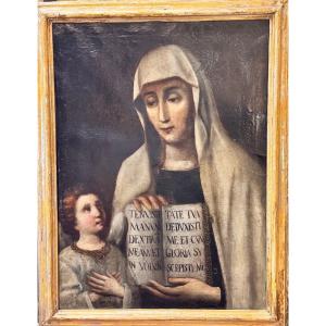 Sainte Françoise Romaine et l’ange – Huile sur toile, XVIIe siècle