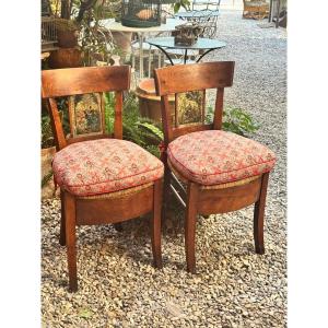Paire de chaises paillées d’époque Directoire, fin du XVIIIe – début du XIXe, en bois fruitier