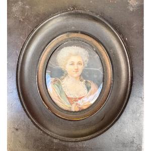 Portrait Of A Lady, Miniature On Paper – Late 18th Century