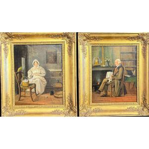 Paire de scènes d’intérieur – 1839 Attribué à Noël-Thomas-Joseph CLÉRIAN (1796-1842)