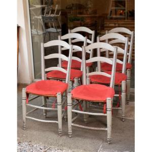 Suite de 6 chaises provençales Louis XVI en bois peint et paillé – XVIIIe siècle