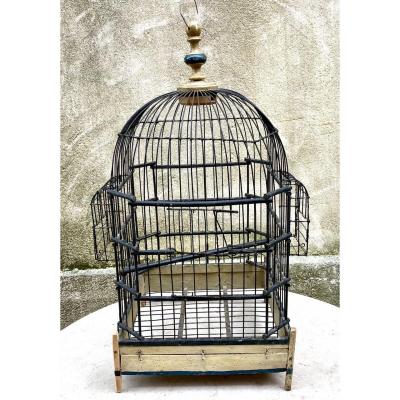 Bird Cage, 19th Iron And Wood Parrot Folk Art Decorative Object