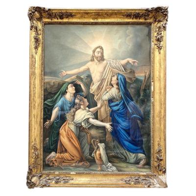    Étude à l'Aquarelle De Guillemot Représentant Le Christ Apparaissant Aux 3 Maries