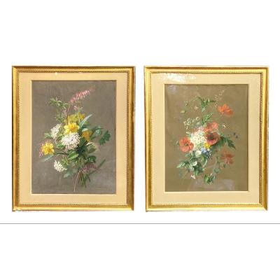 Bouquets Of Spring Flowers Painted In Gouache By Thérèse Guérin