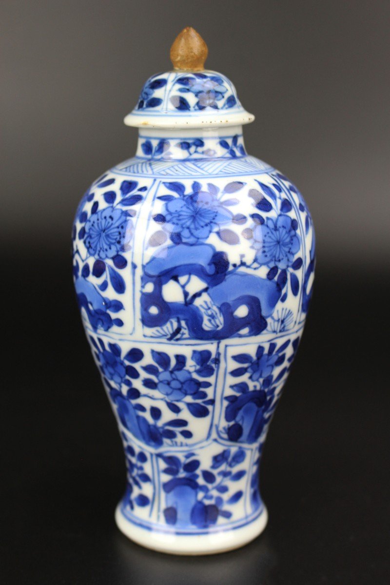 Porcelaine Chinoise Kangxi Garniture 5 Pièces Vases Bleus Et Blancs 17ème Siècle Dynastie Qing -photo-4