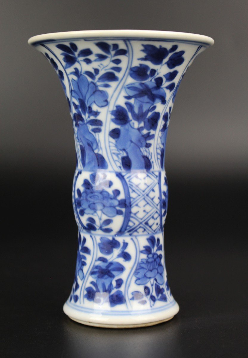 Porcelaine Chinoise Kangxi Garniture 5 Pièces Vases Bleus Et Blancs 17ème Siècle Dynastie Qing -photo-7