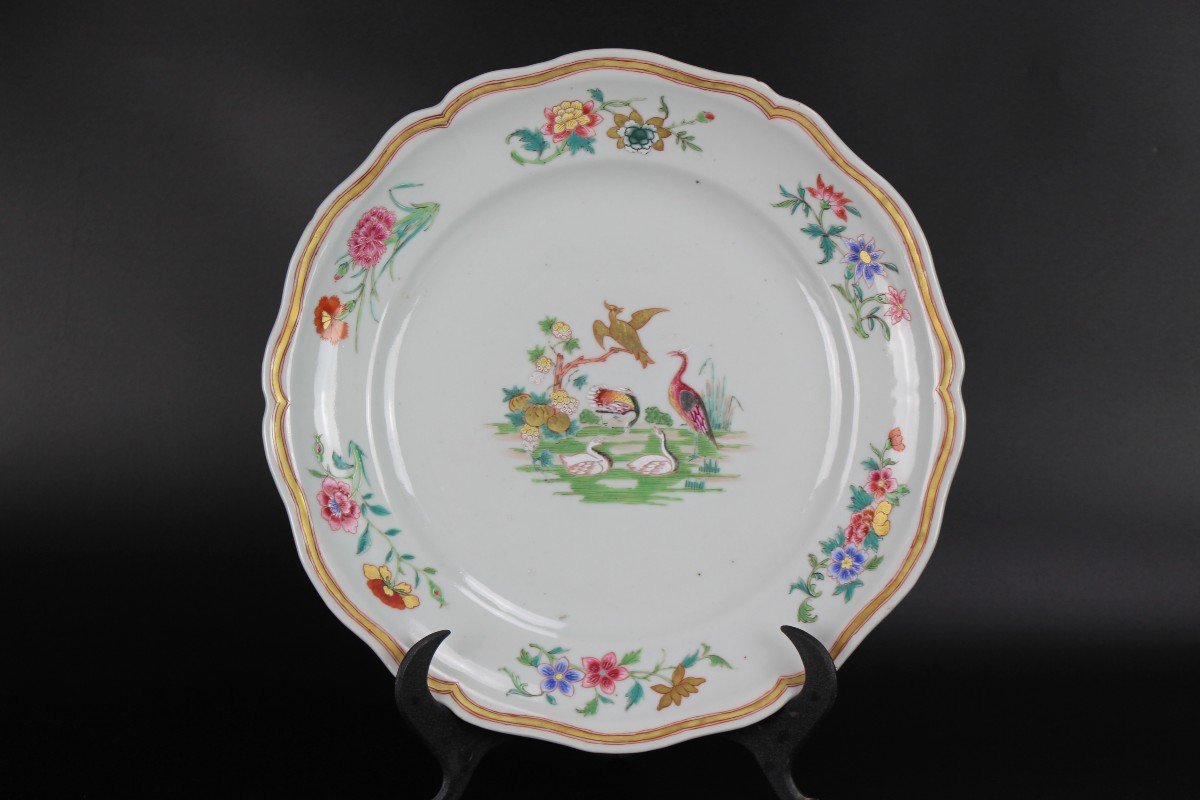 Porcelaine Chinoise Deux Plats Qianlong Fencai Famille Rose 18e Siècle Compagnie Des Indes-photo-2