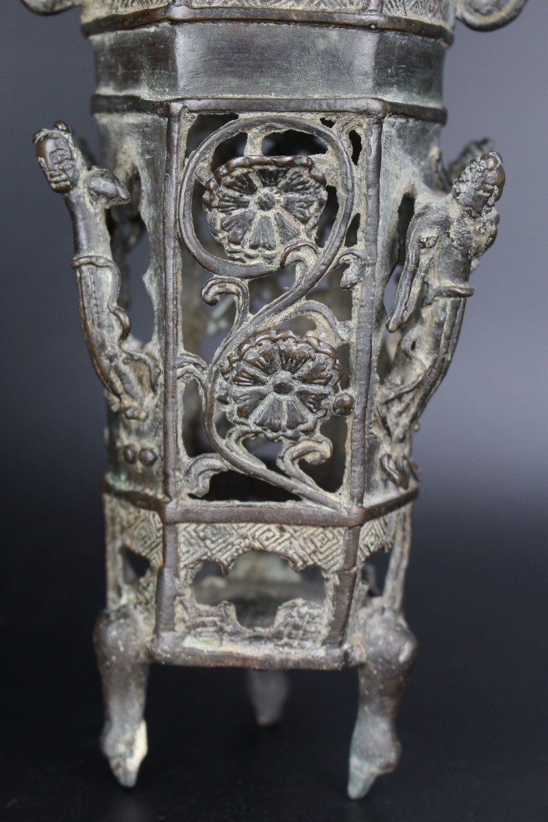 Vase Encensoir Réticulé En Bronze De La Dynastie Yuan Chinoise Pot à Pinceaux Objet De Lettré -photo-3