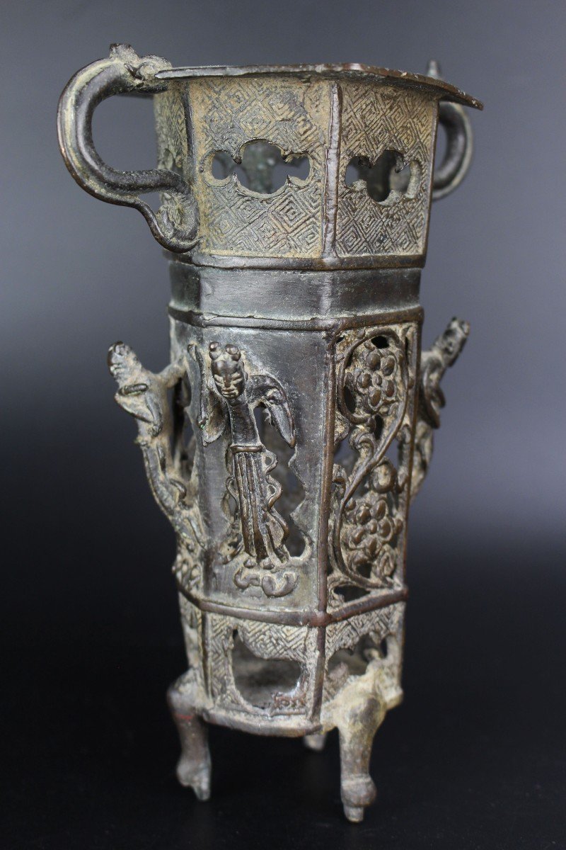 Vase Encensoir Réticulé En Bronze De La Dynastie Yuan Chinoise Pot à Pinceaux Objet De Lettré -photo-4