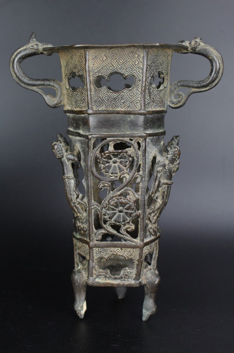 Vase Encensoir Réticulé En Bronze De La Dynastie Yuan Chinoise Pot à Pinceaux Objet De Lettré 