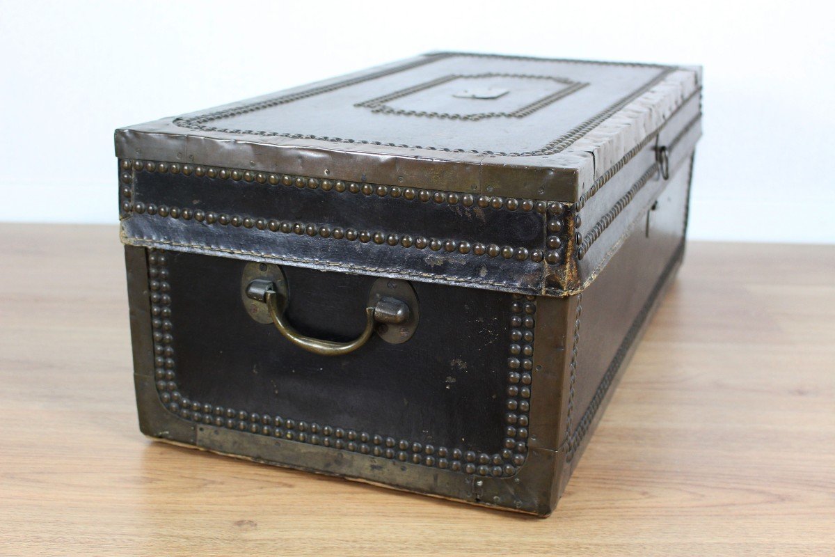 Malle Chinoise En Cuir d'Exportation Chine Commerce Dynastie Qing 19e Siècle Antique-photo-3