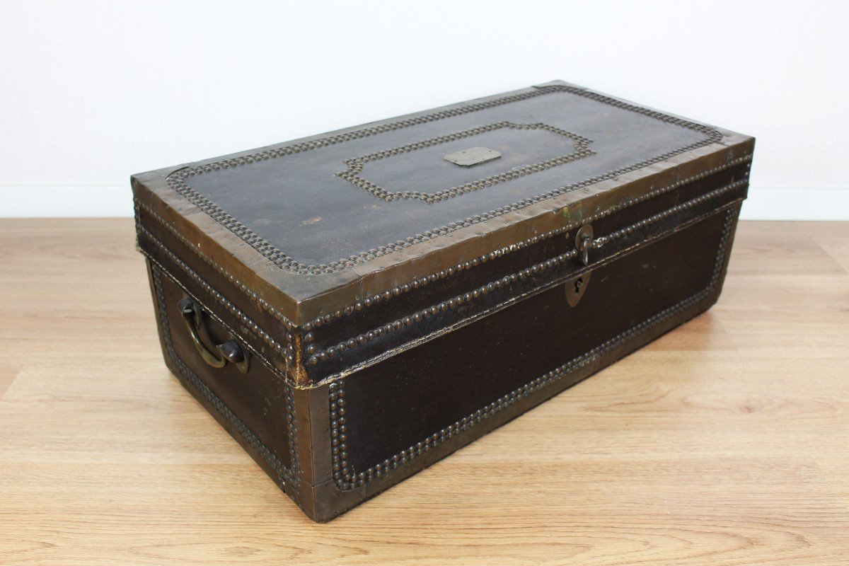 Chinese Export Leather Trunk China Trade Qing Dynasty Early 19th Century Antique Coffer C. 1820