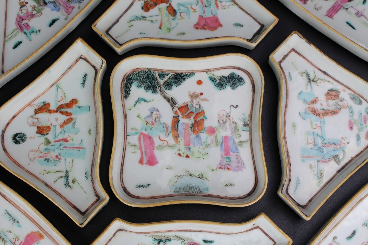 Tongzhi Chinese Porcelain Famille Rose Sweetmeat Set Fencai Famille Verte Hors d'Oeuvre Plates-photo-3