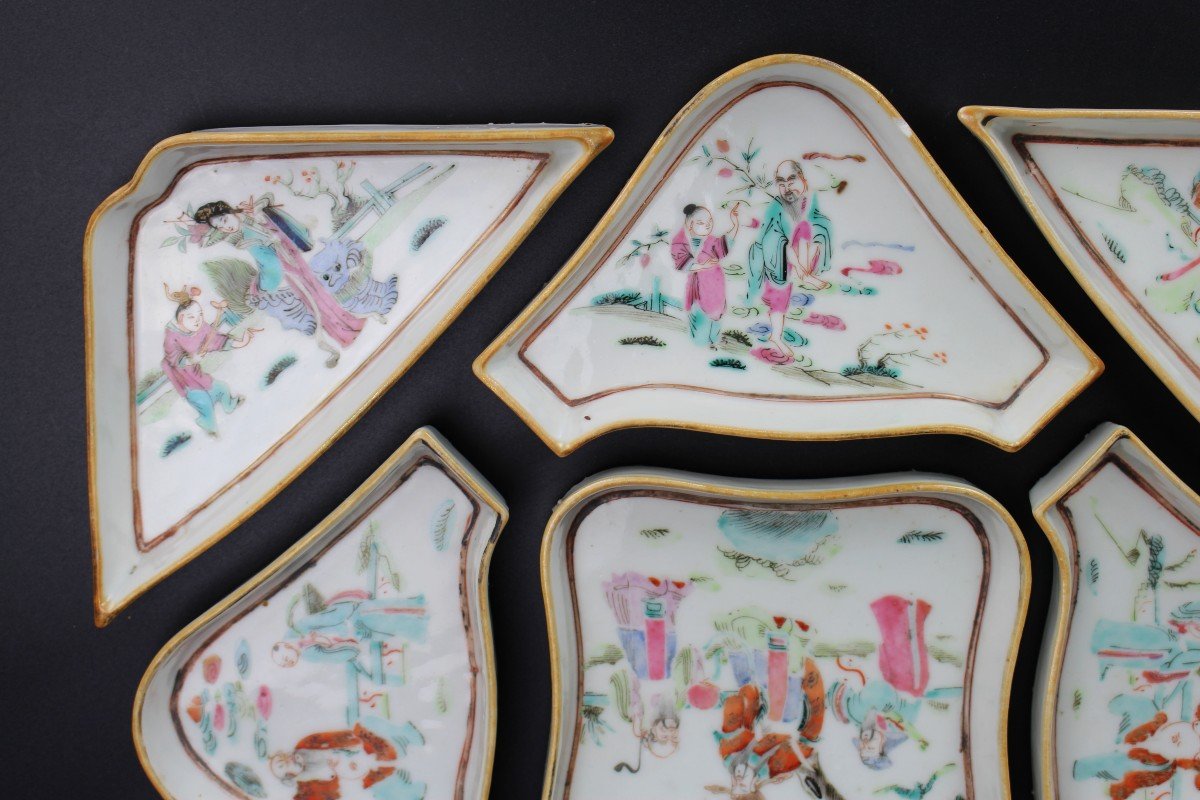 Tongzhi Chinese Porcelain Famille Rose Sweetmeat Set Fencai Famille Verte Hors d'Oeuvre Plates-photo-4