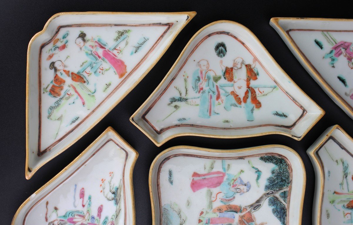 Tongzhi Chinese Porcelain Famille Rose Sweetmeat Set Fencai Famille Verte Hors d'Oeuvre Plates-photo-2