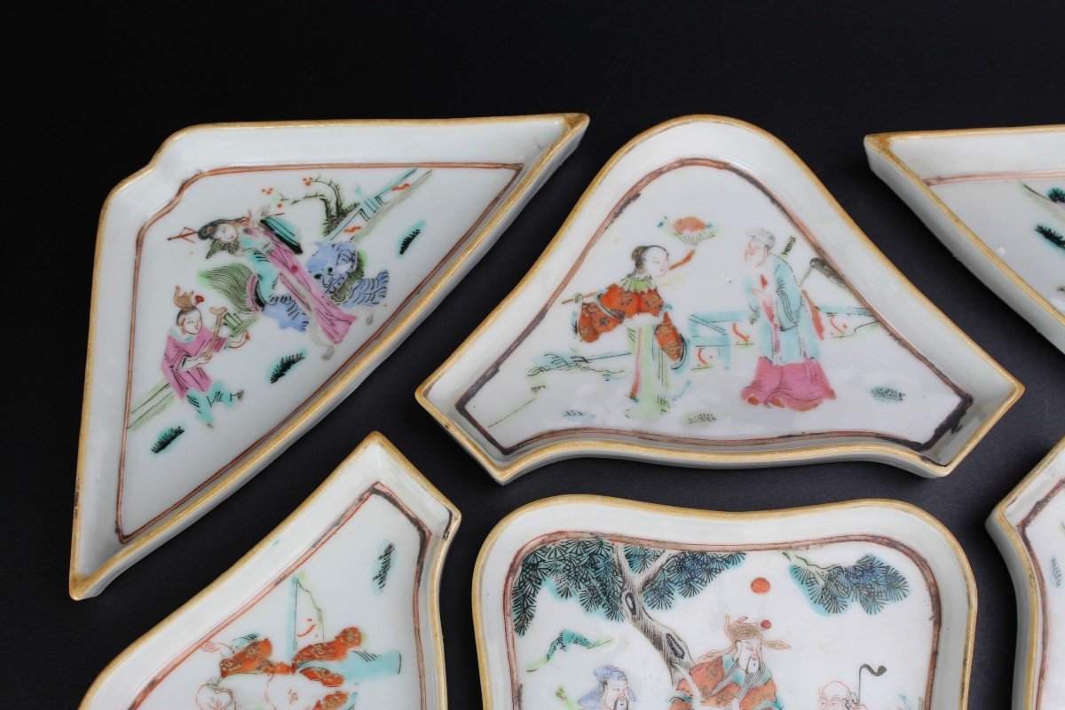 Tongzhi Chinese Porcelain Famille Rose Sweetmeat Set Fencai Famille Verte Hors d'Oeuvre Plates-photo-3