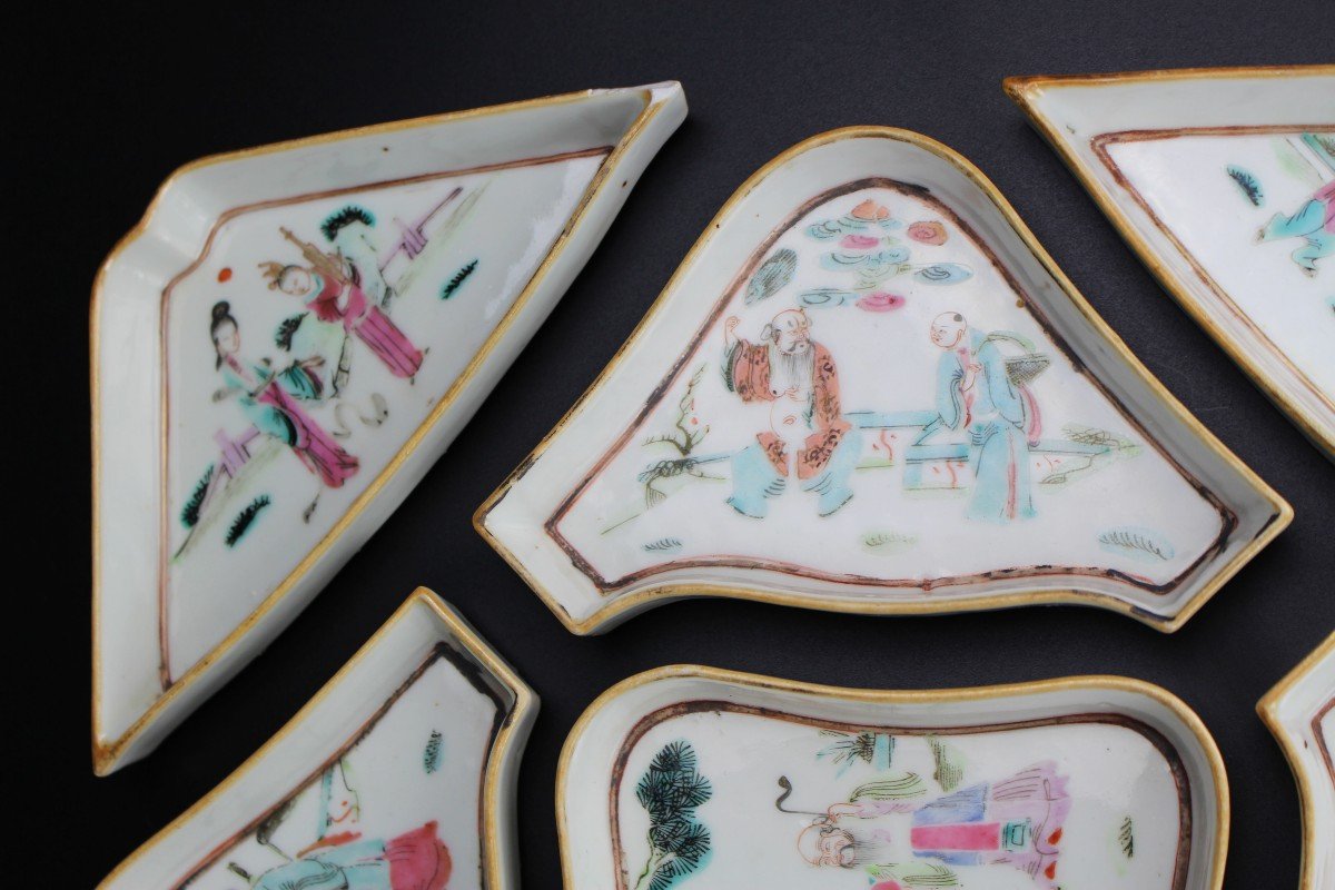 Tongzhi Chinese Porcelain Famille Rose Sweetmeat Set Fencai Famille Verte Hors d'Oeuvre Plates-photo-4