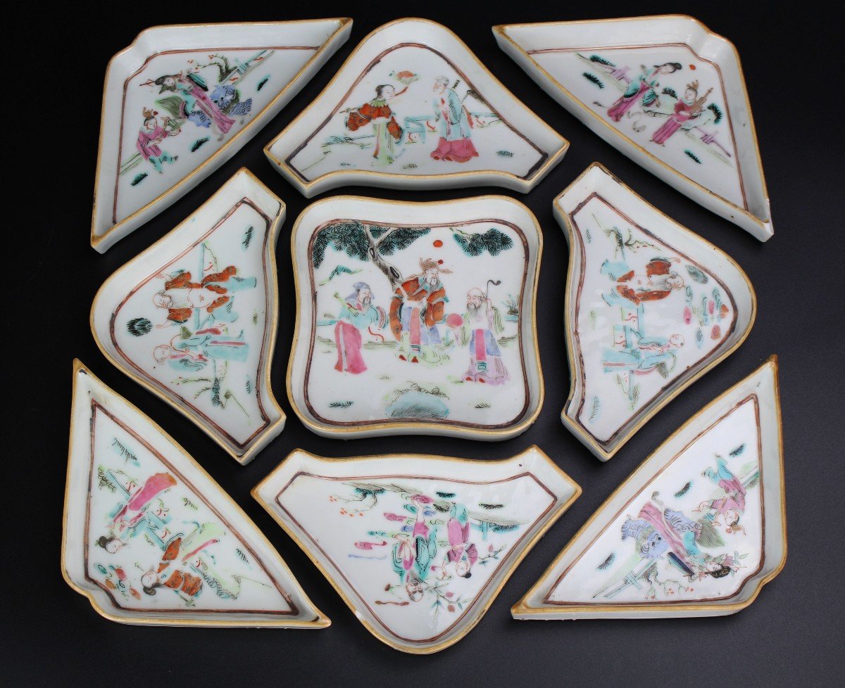 Tongzhi Chinese Porcelain Famille Rose Sweetmeat Set Fencai Famille Verte Hors d'Oeuvre Plates