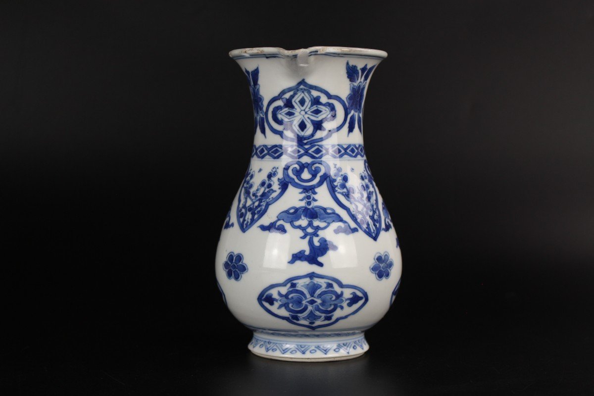Pichet Kangxi En Porcelaine Chinoise Bleu Et Blanc Dynastie Qing Antique 17ème/18ème Siècle-photo-2