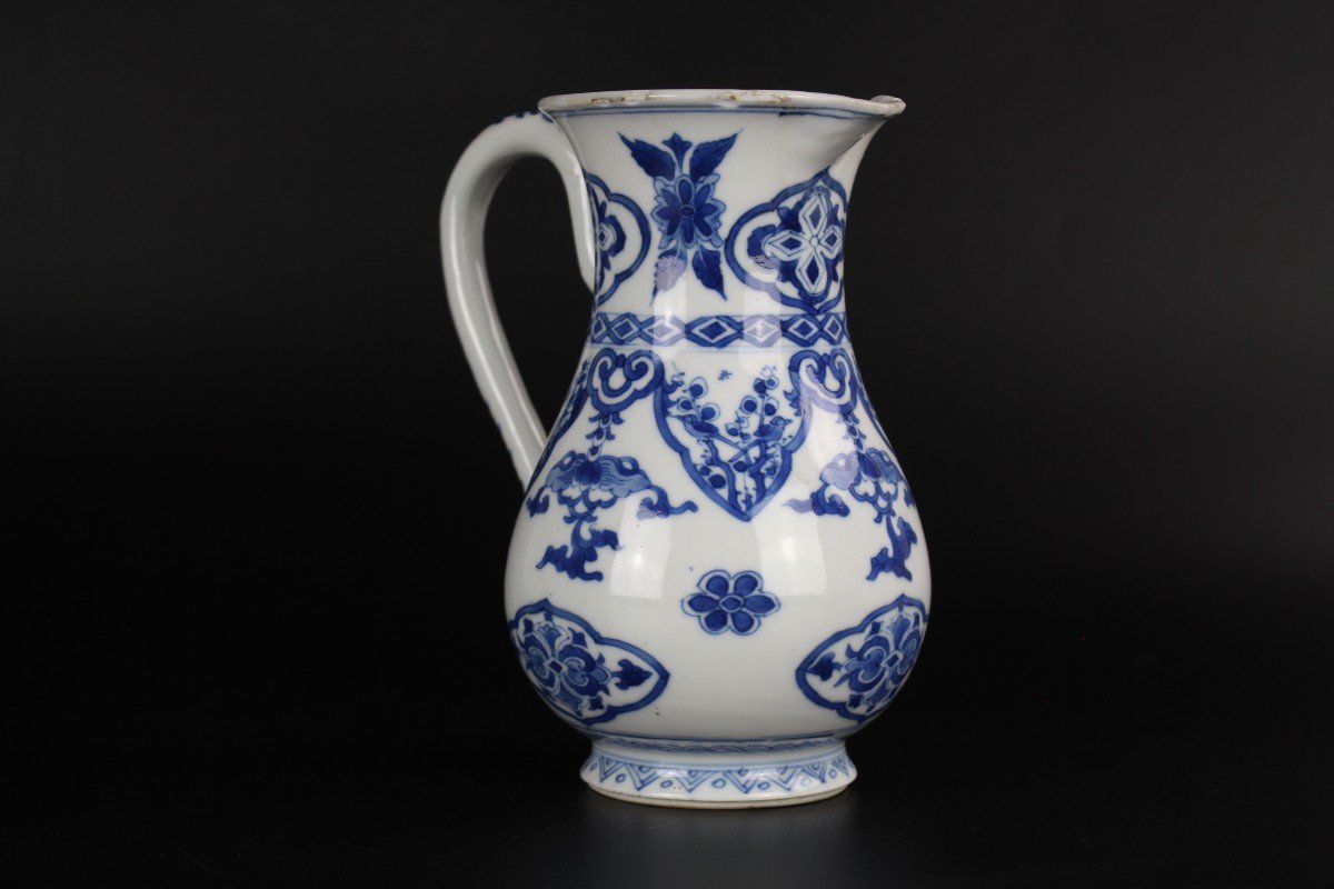 Pichet Kangxi En Porcelaine Chinoise Bleu Et Blanc Dynastie Qing Antique 17ème/18ème Siècle-photo-3