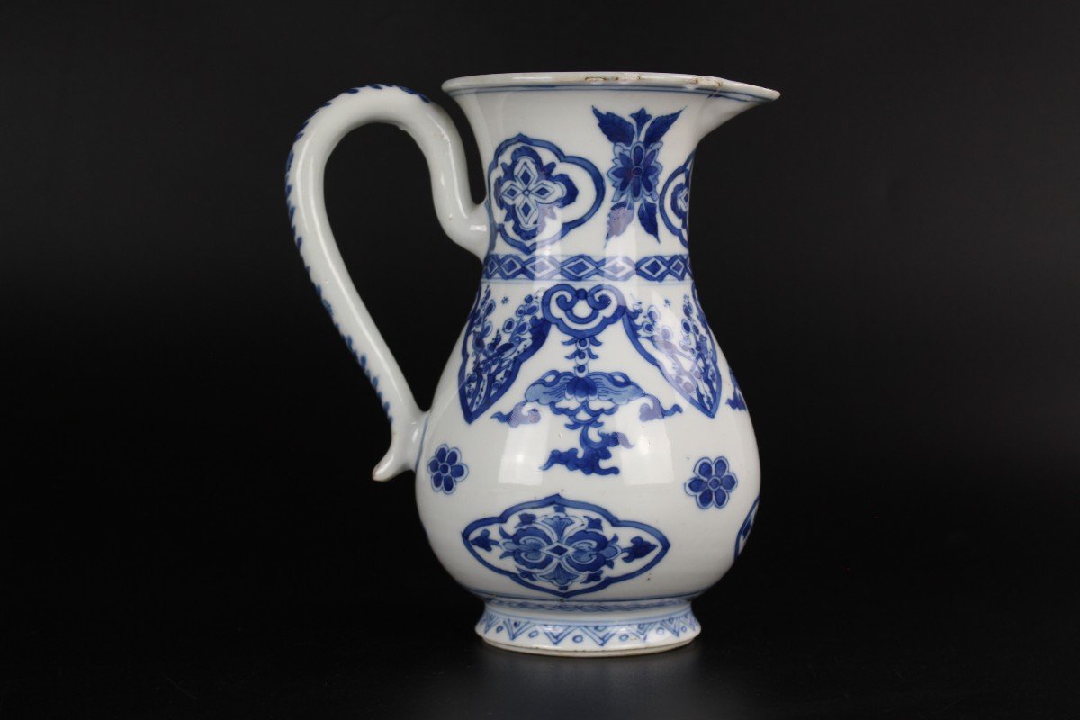 Pichet Kangxi En Porcelaine Chinoise Bleu Et Blanc Dynastie Qing Antique 17ème/18ème Siècle-photo-4