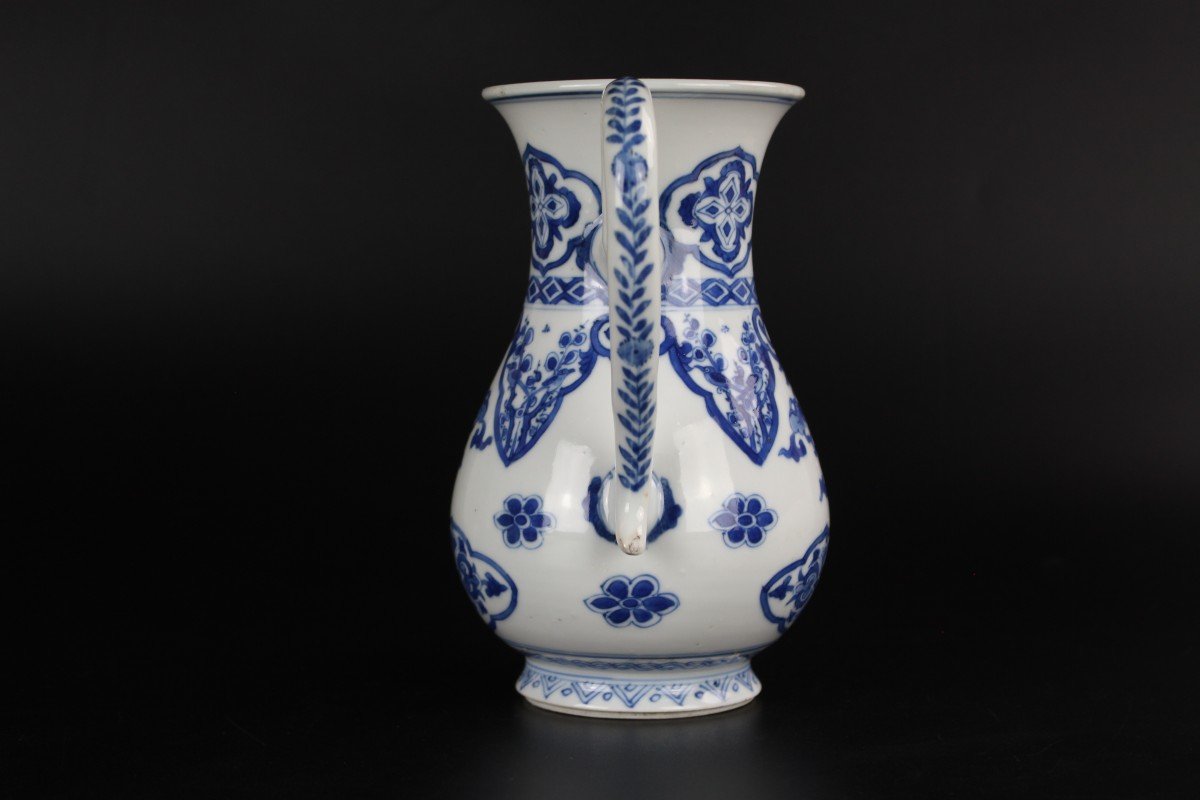 Pichet Kangxi En Porcelaine Chinoise Bleu Et Blanc Dynastie Qing Antique 17ème/18ème Siècle-photo-2