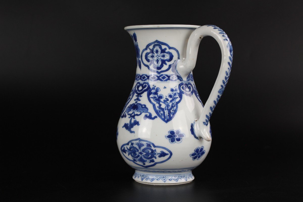 Pichet Kangxi En Porcelaine Chinoise Bleu Et Blanc Dynastie Qing Antique 17ème/18ème Siècle-photo-3