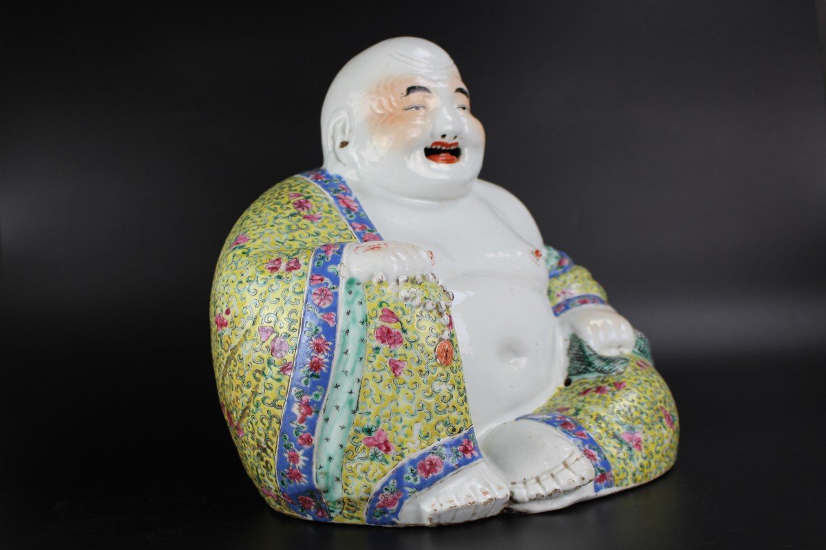 Chinese Porcelain Republic Period Famille Rose Budai Figure Large Antique Buddha Sculpture-photo-2