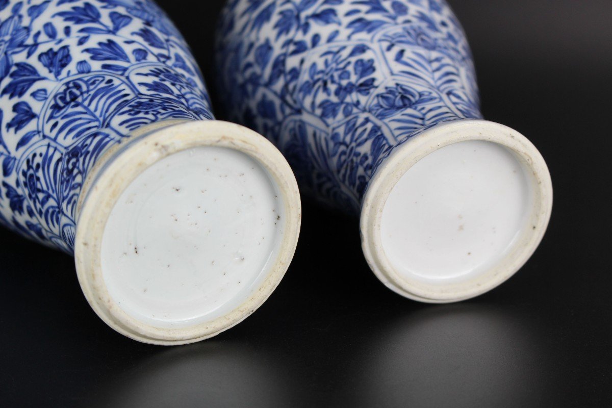 Chinese Porcelain Kangxi Blue And White Baluster Vases 2x Antique Silver Mounted Qing Dynasty-photo-4