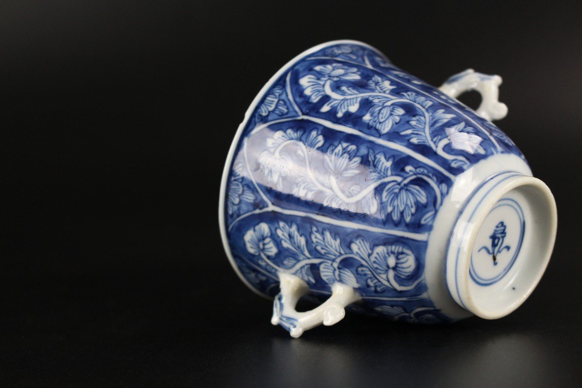 Chinese Porcelain Kangxi Blue And White Chocolate Cup Marked Antique Qing Dynasty 18th Century-photo-4