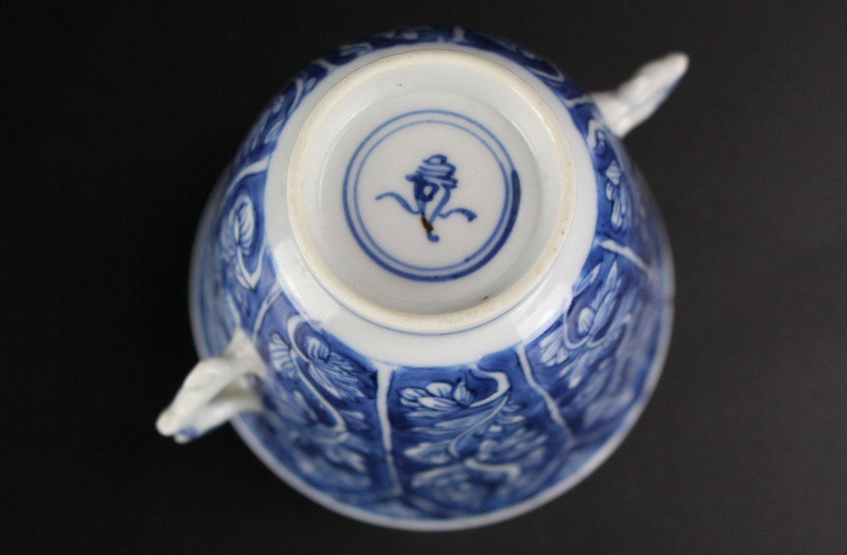 Chinese Porcelain Kangxi Blue And White Chocolate Cup Marked Antique Qing Dynasty 18th Century-photo-3