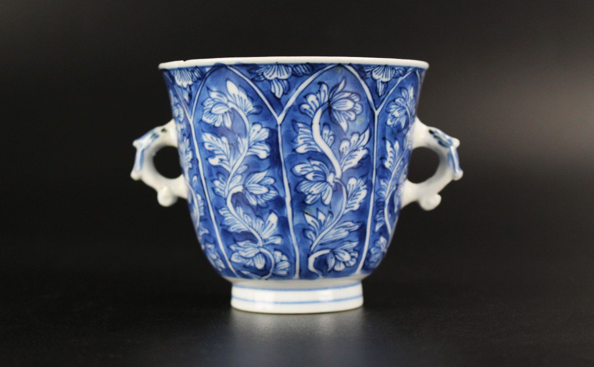 Chinese Porcelain Kangxi Blue And White Chocolate Cup Marked Antique Qing Dynasty 18th Century