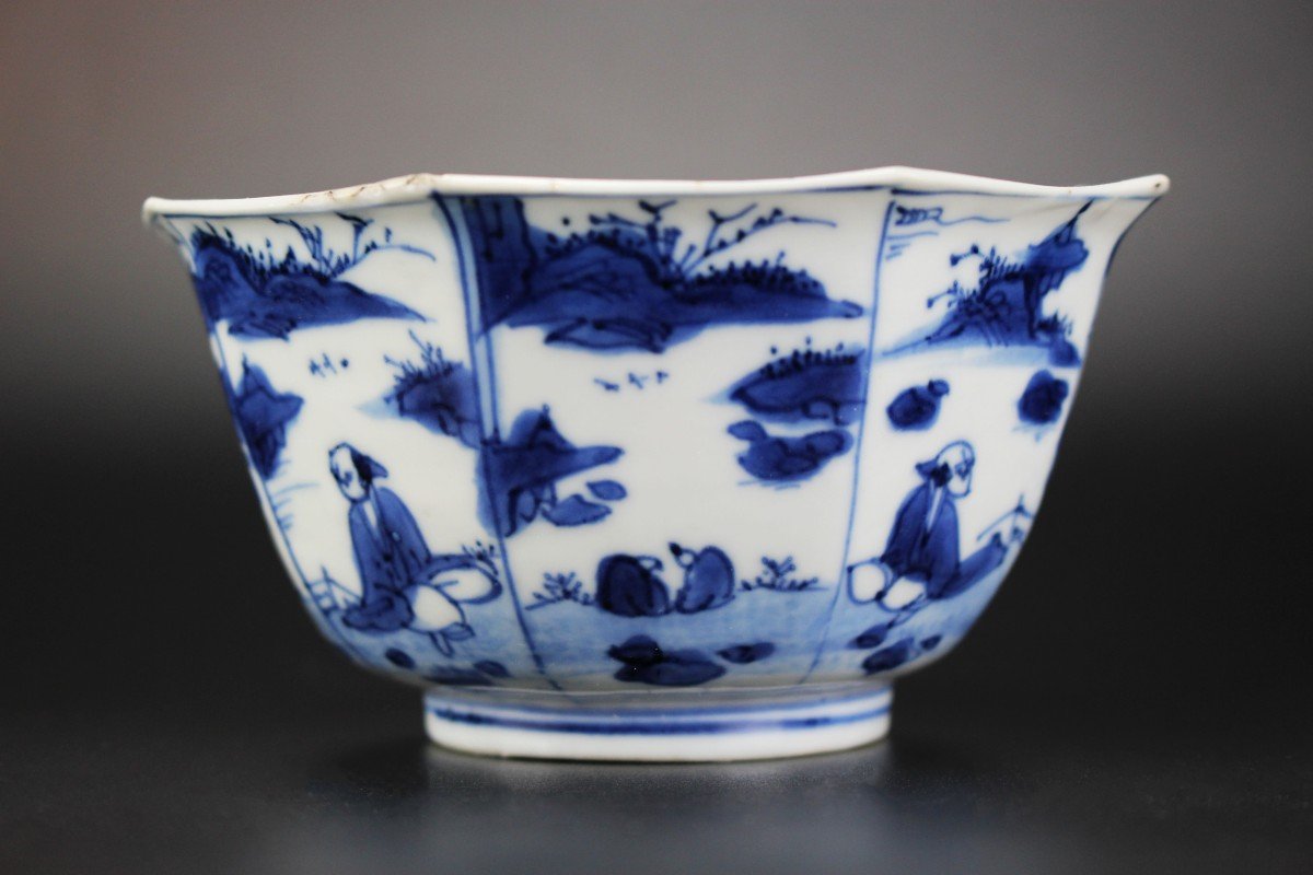 Porcelaine Chinoise Wanli / Bol De Transition Bleu Et Blanc Dynastie Ming Tianqi Antique Tasse -photo-4