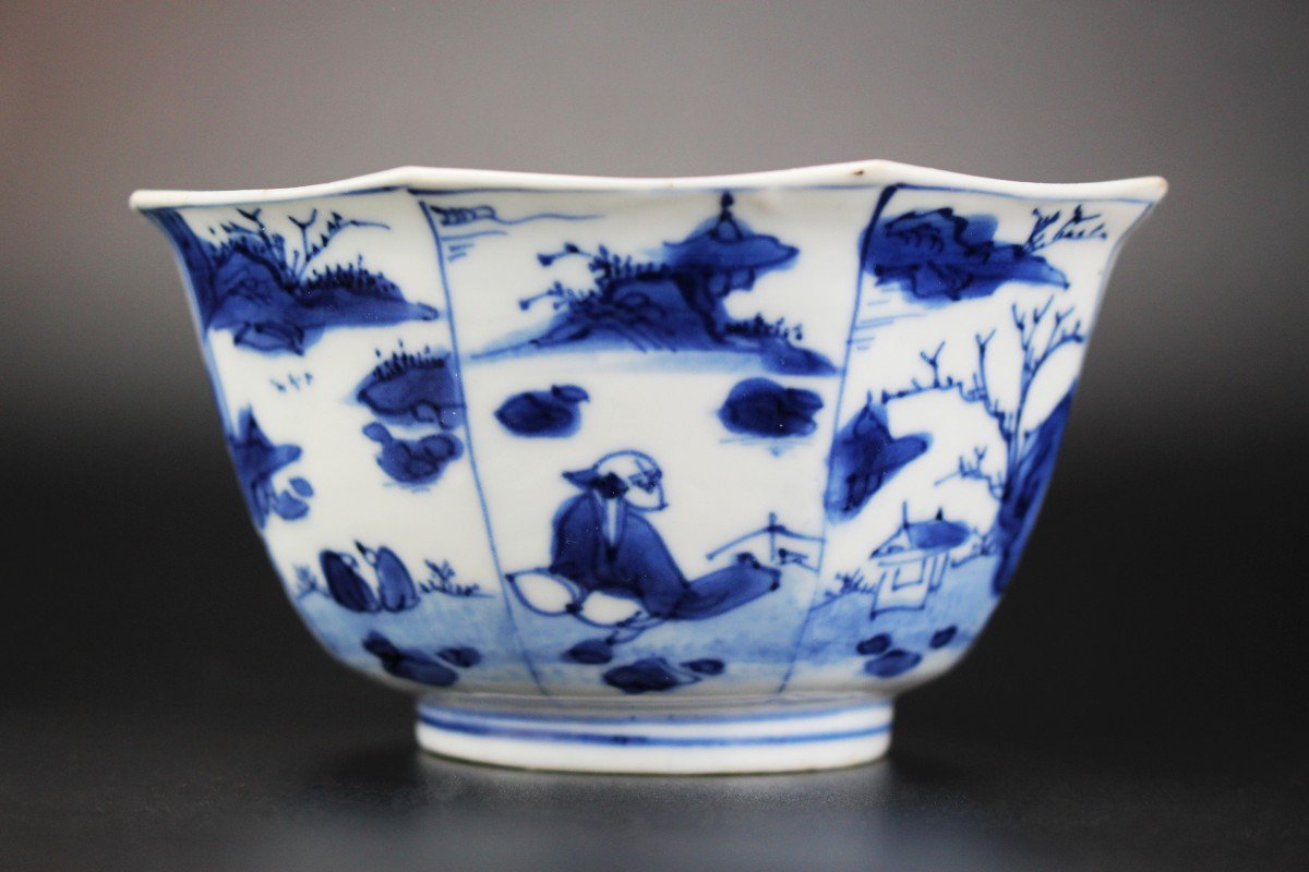 Porcelaine Chinoise Wanli / Bol De Transition Bleu Et Blanc Dynastie Ming Tianqi Antique Tasse -photo-1