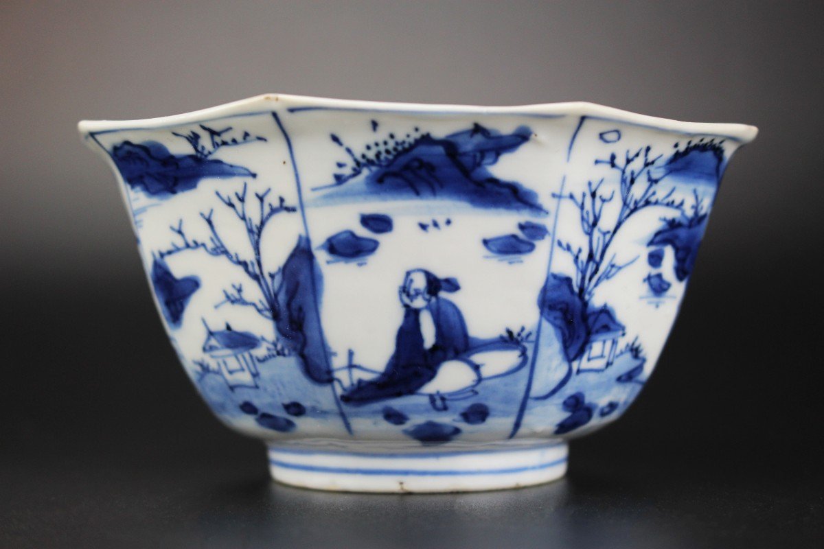 Porcelaine Chinoise Wanli / Bol De Transition Bleu Et Blanc Dynastie Ming Tianqi Antique Tasse -photo-3