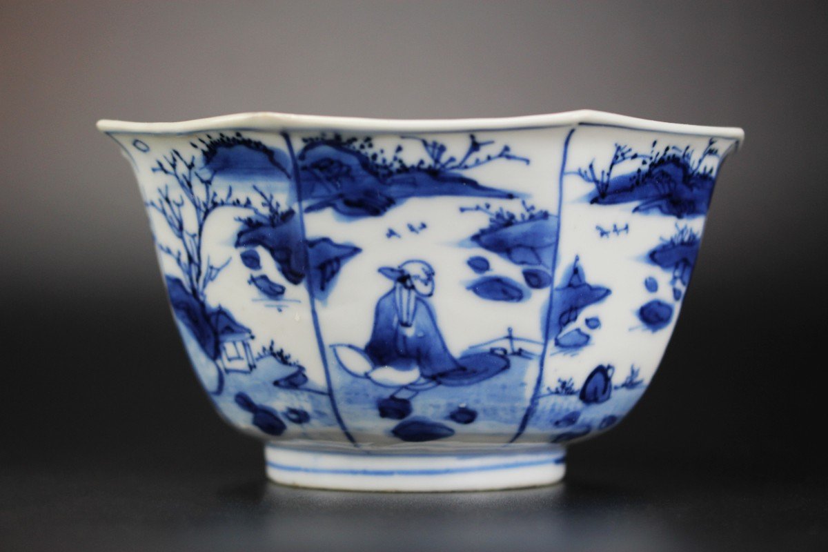 Porcelaine Chinoise Wanli / Bol De Transition Bleu Et Blanc Dynastie Ming Tianqi Antique Tasse -photo-5