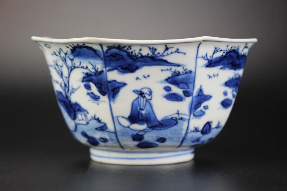 Porcelaine Chinoise Wanli / Bol De Transition Bleu Et Blanc Dynastie Ming Tianqi Antique Tasse 